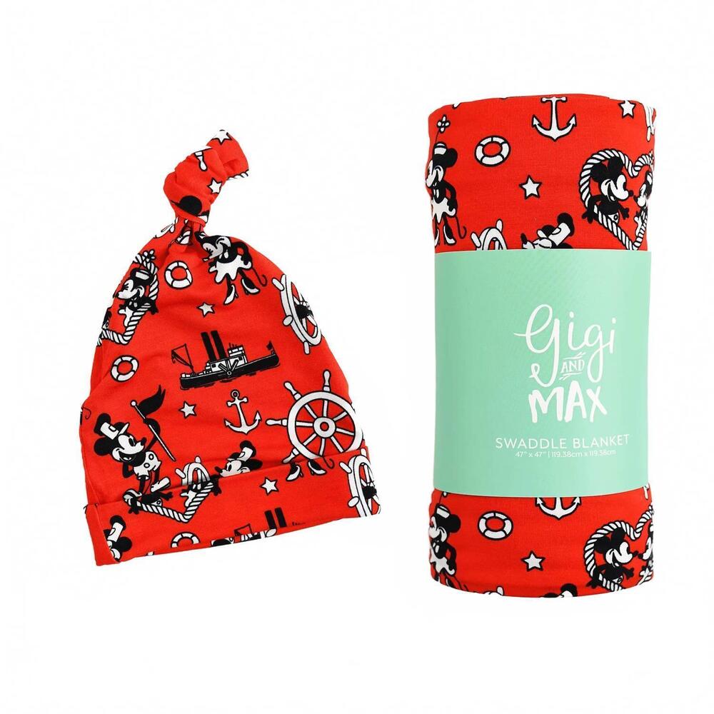 NEW GIGI AND MAX willie mickey swaddle bamboo baby blanket in red